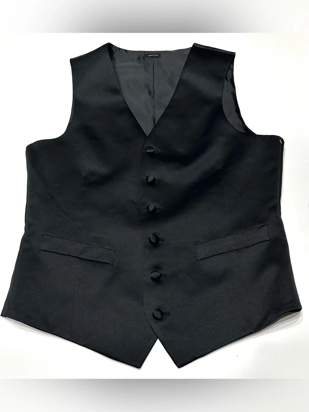 J. Ferrar Black Satin 6 Button Waistcoat Tuxedo Vest Lined Formal Size Small